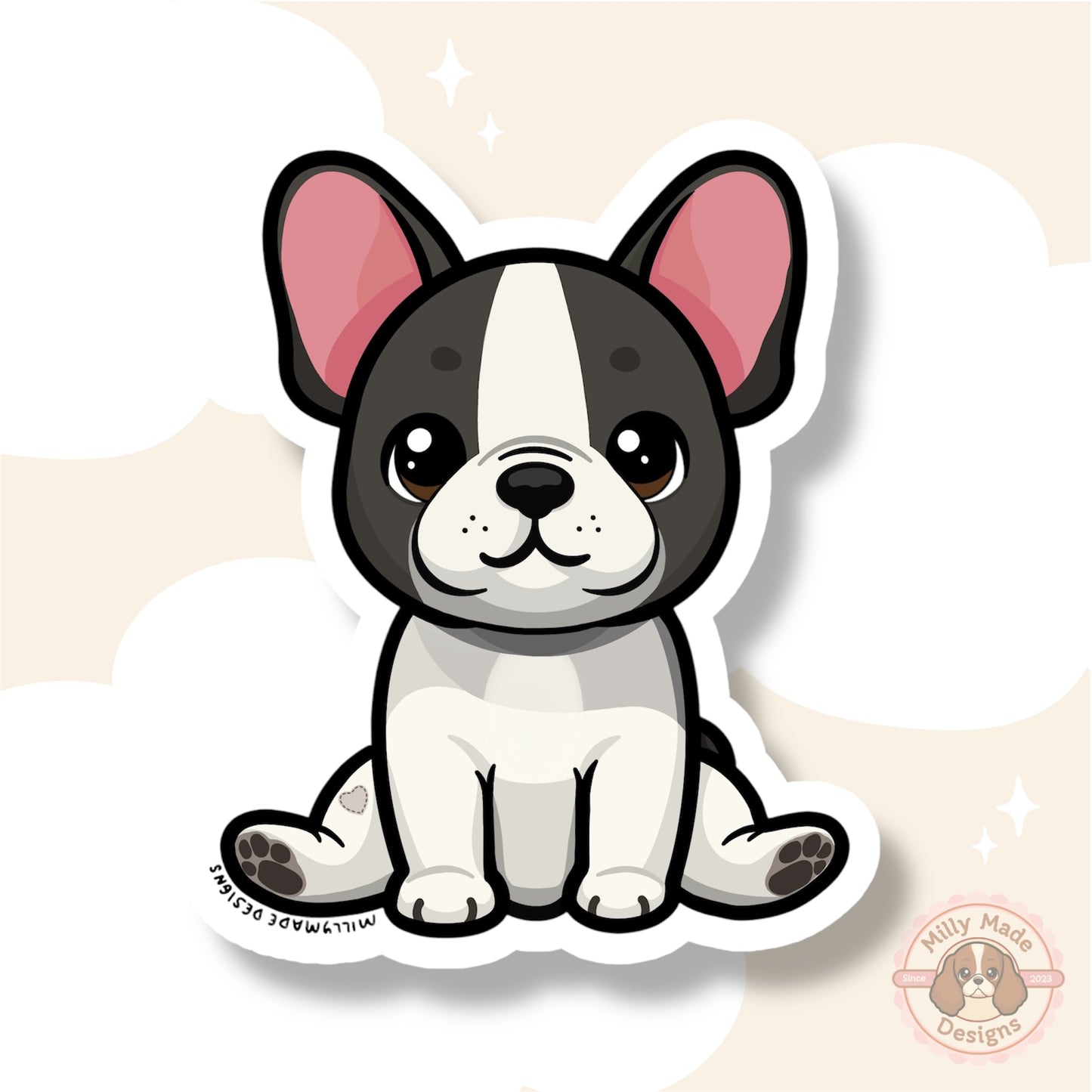 Black Pied French Bulldog Frenchie Waterproof Vinyl Sticker