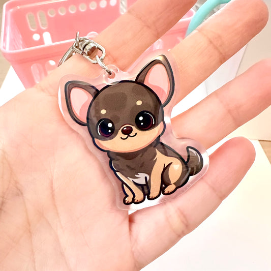 Brown and Tan Chihuahua Acrylic Dog Breed Keychain