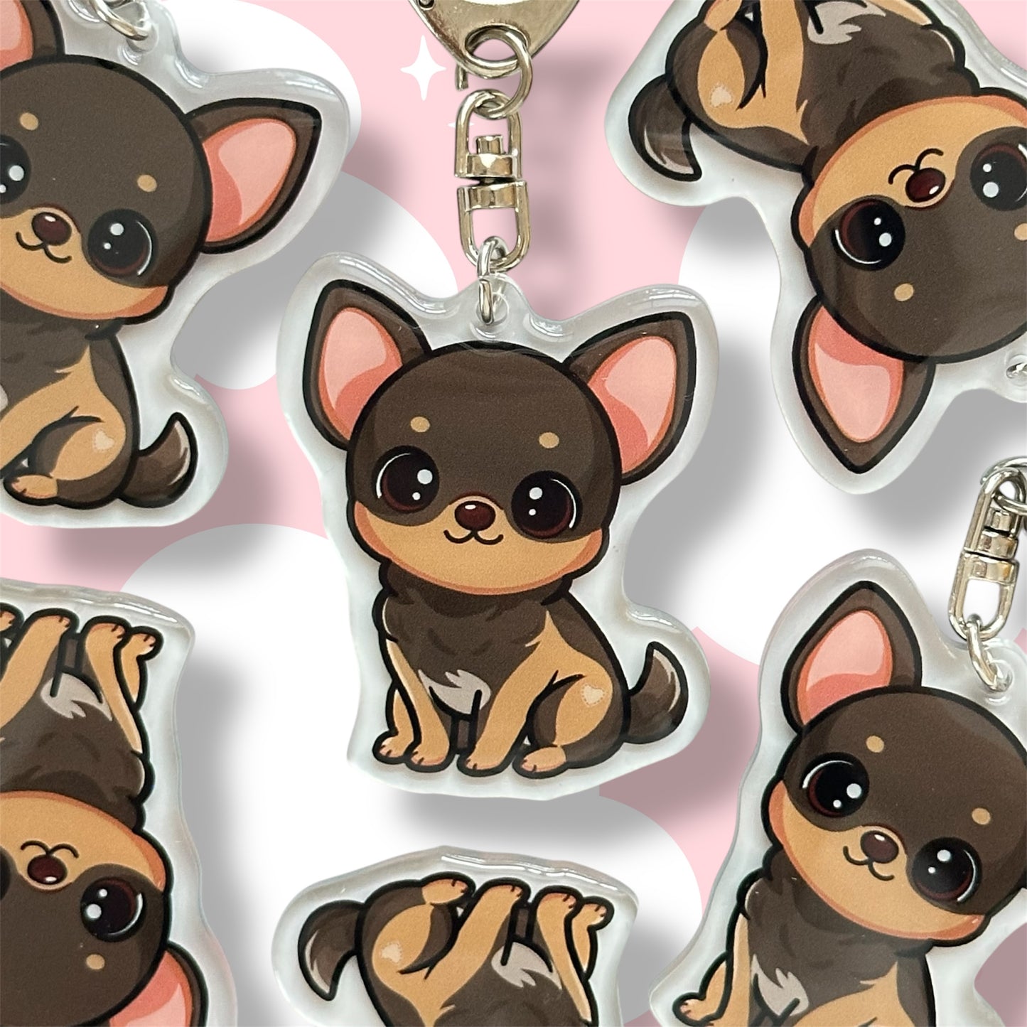 Brown and Tan Chihuahua Acrylic Dog Breed Keychain