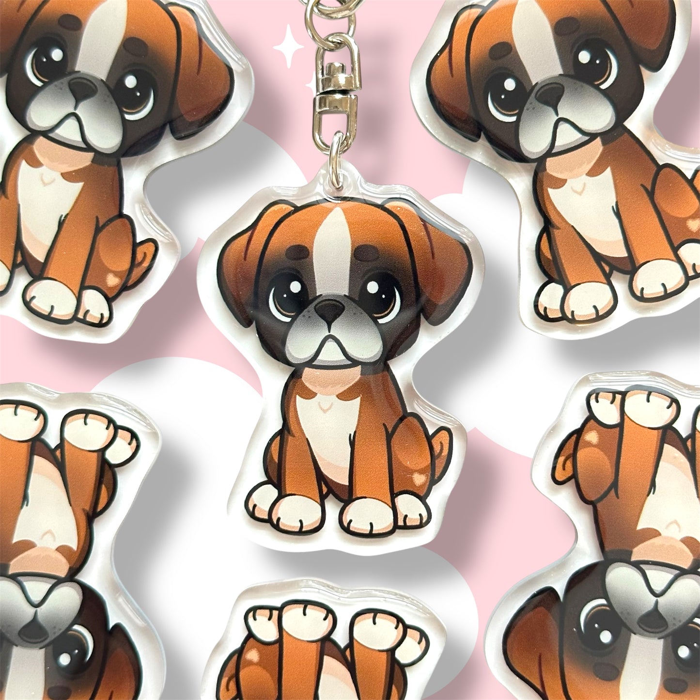 Fawn Boxer Acrylic Dog Breed Keychain
