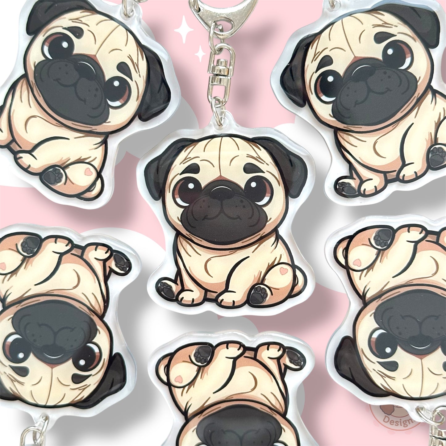 Fawn Pug Acrylic Dog Breed Keychain