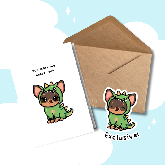 You Make My Heart Roar Dino Greeting Card | Funny Dog | General | Greeting Card