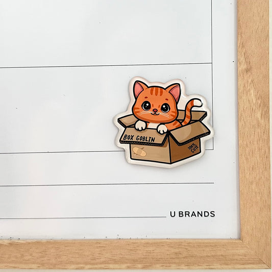 Orange Cat Box Goblin Acrylic Magnet with Epoxy Resin | Scratch-Free | Full Magnet Backing
