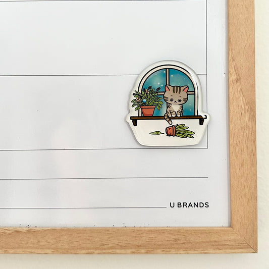 Tabby Cat on a Window Sill Acrylic Magnet with Epoxy Resin | Scratch-Free | Full Magnet Backing