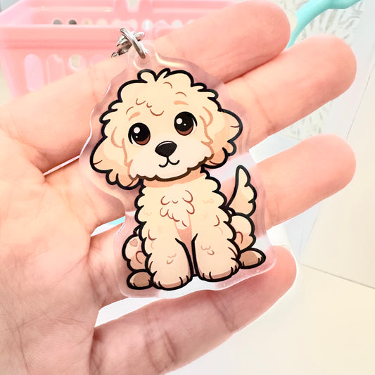Apricot Goldendoodle Labradoodle Acrylic Dog Keychain with Epoxy Resin | Easy-Clip, Cute Dog Cartoon, Hand-Drawn Design, Dog Lover Gift