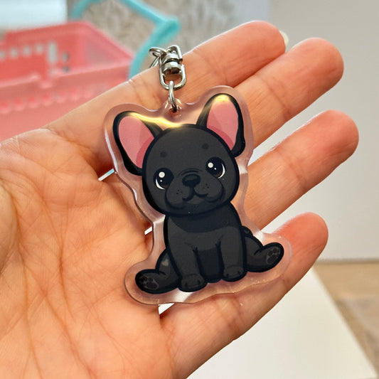 Black French Bulldog Frenchie Acrylic Dog Keychain with Epoxy Resin | Easy-Clip, Cute Dog Cartoon, Hand-Drawn Design, Dog Lover Gift