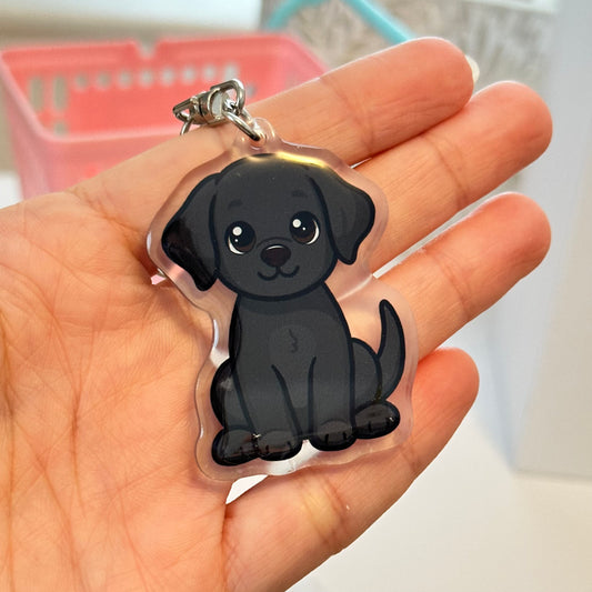 Black Labrador Retriever Acrylic Dog Keychain with Epoxy Resin | Easy-Clip, Cute Dog Cartoon, Hand-Drawn Design, Dog Lover Gift