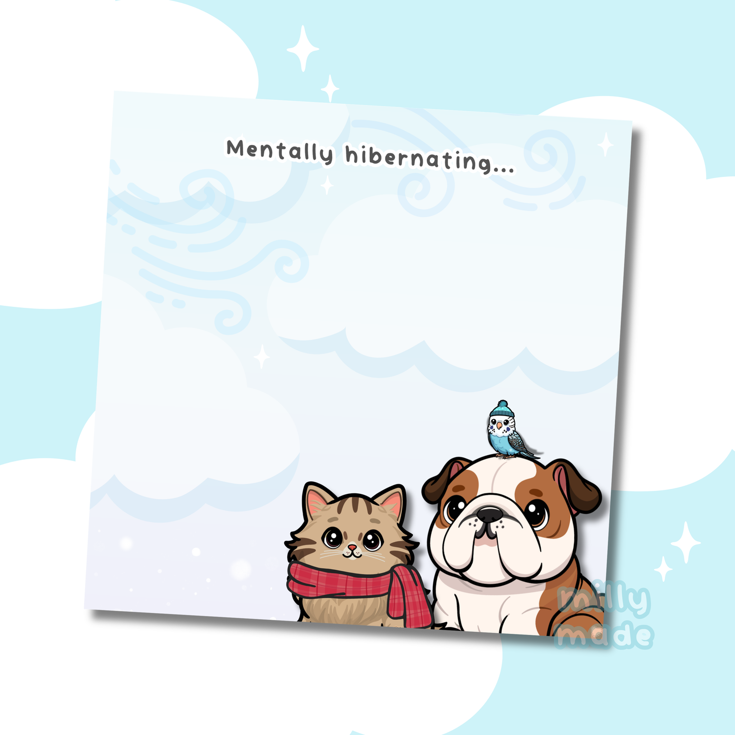 Mentally Hibernating Sticky Notes - Winter Pets | Cute Pet Office Supplies | 50 Sheets