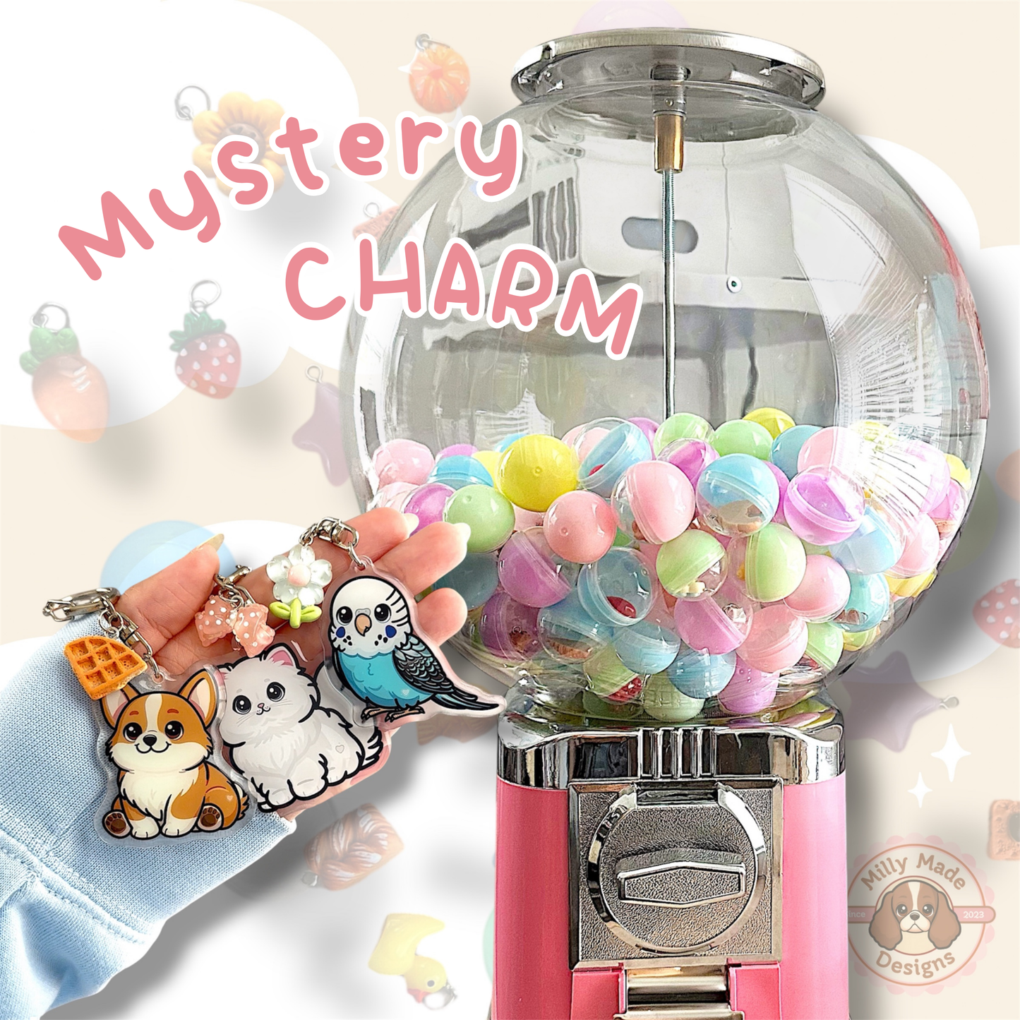 Charm-Ball Machine - Mystery Spin | Keychain Accessory | Surprise Charm | Pet Keychain Add-On