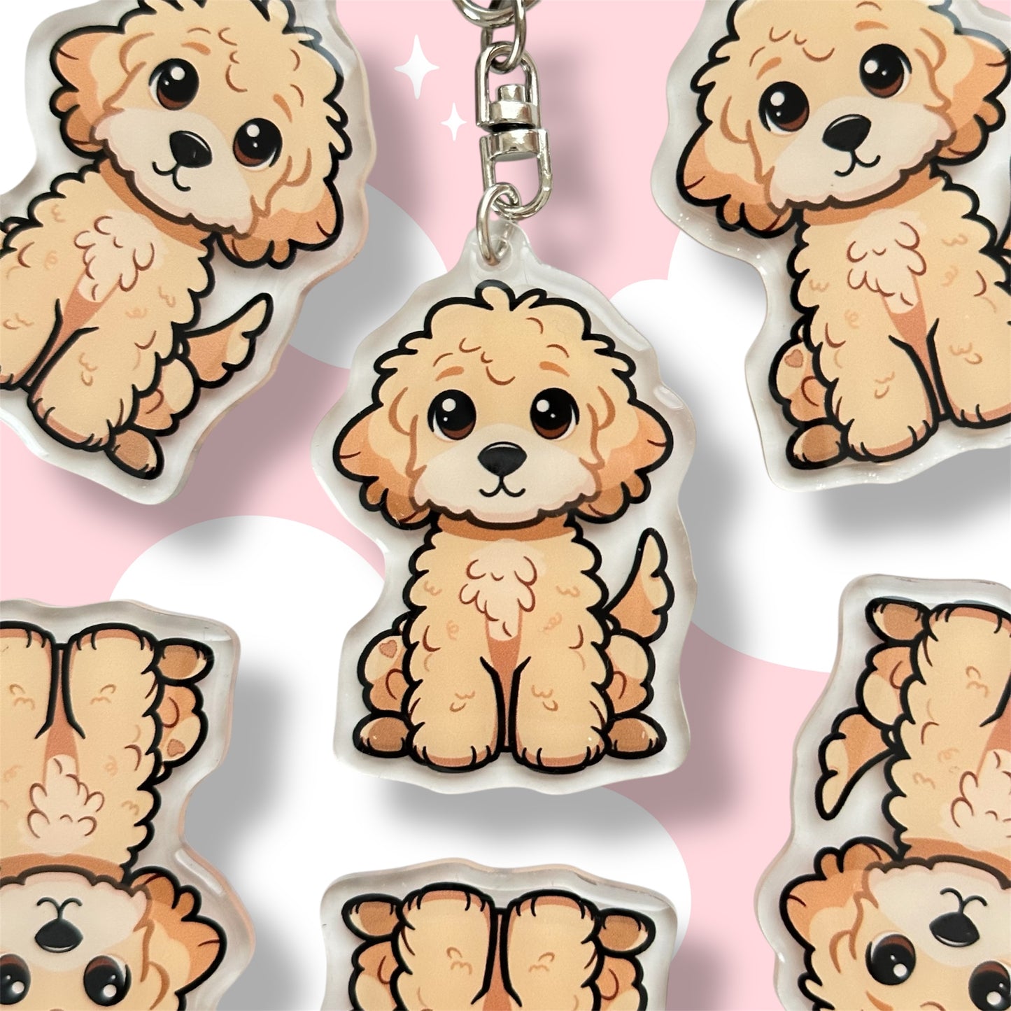 Apricot Goldendoodle Labradoodle Acrylic Dog Keychain with Epoxy Resin | Easy-Clip, Cute Dog Cartoon, Hand-Drawn Design, Dog Lover Gift
