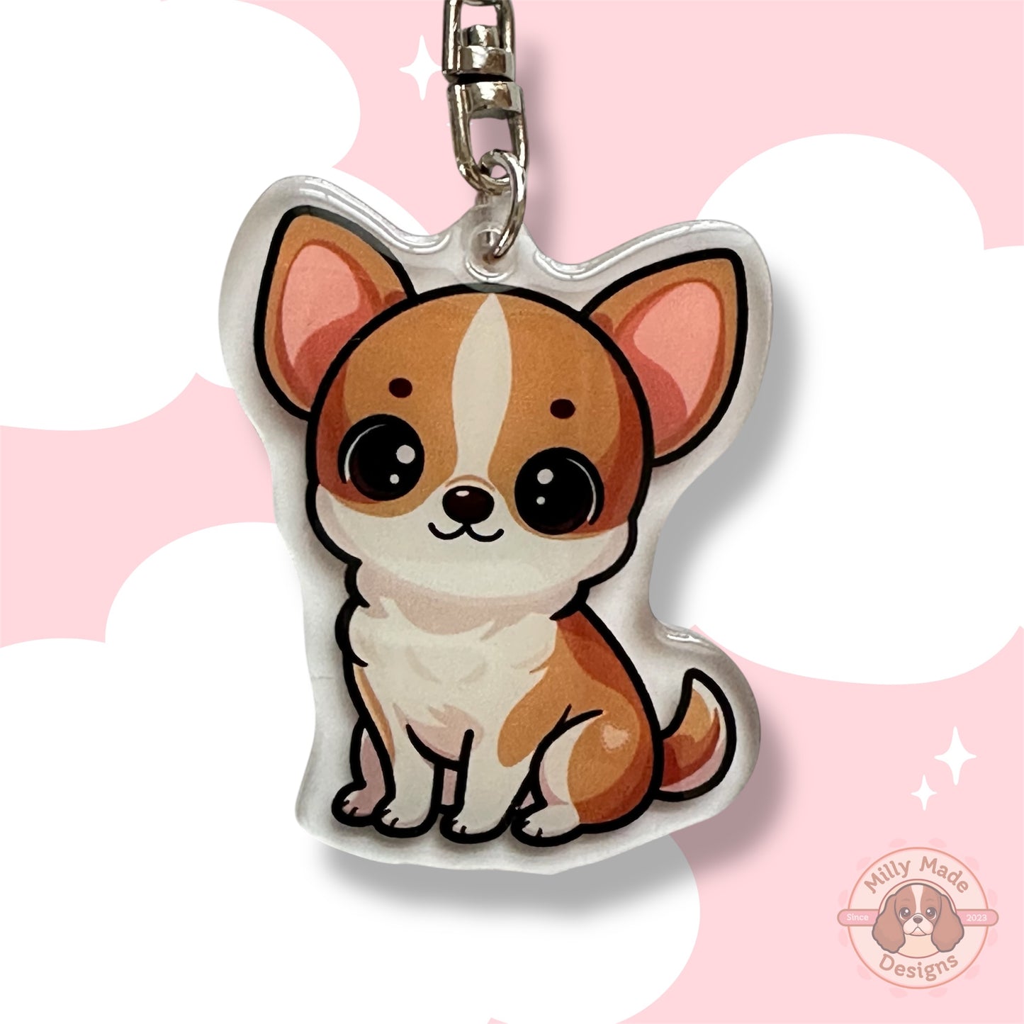 Tan Chihuahua with white marking, Acrylic Dog Breed Keychain