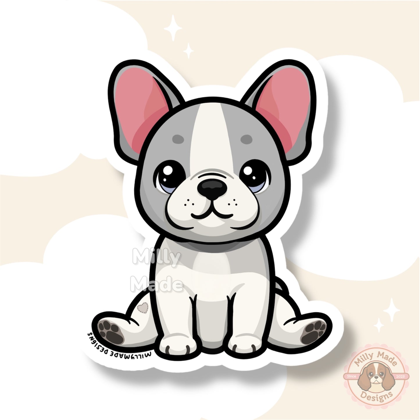 Blue French Bulldog Frenchie Waterproof Dog Sticker | Cute Cartoon Vinyl Decal | Durable, Fade-Resistant | For Laptops, Water Bottles, Journals | Dog Lover Gift