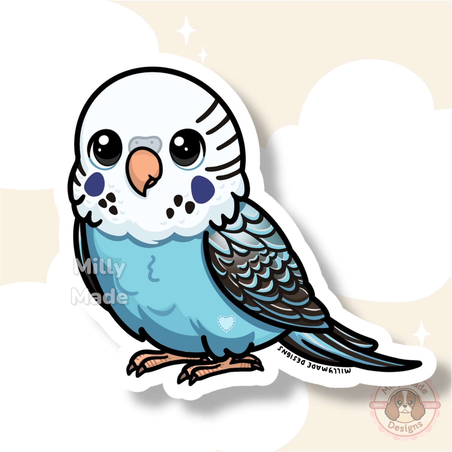 Sky Blue Budgerigar Parakeet | Cute Cartoon Vinyl Decal | Durable | For Laptops, Journals | Bird Lover Gift