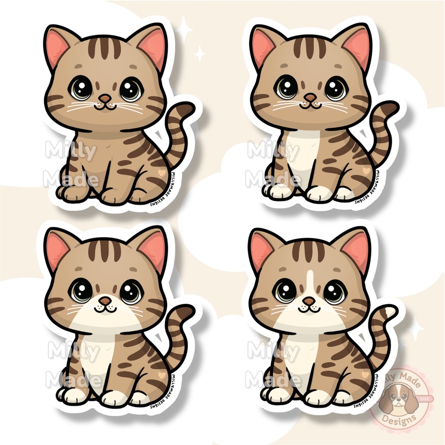 Brown Shorthaired Tabby Cat Sticker | Cute Cartoon Vinyl Decal | Durable, | For Laptops, Journals | Cat Lover Gift