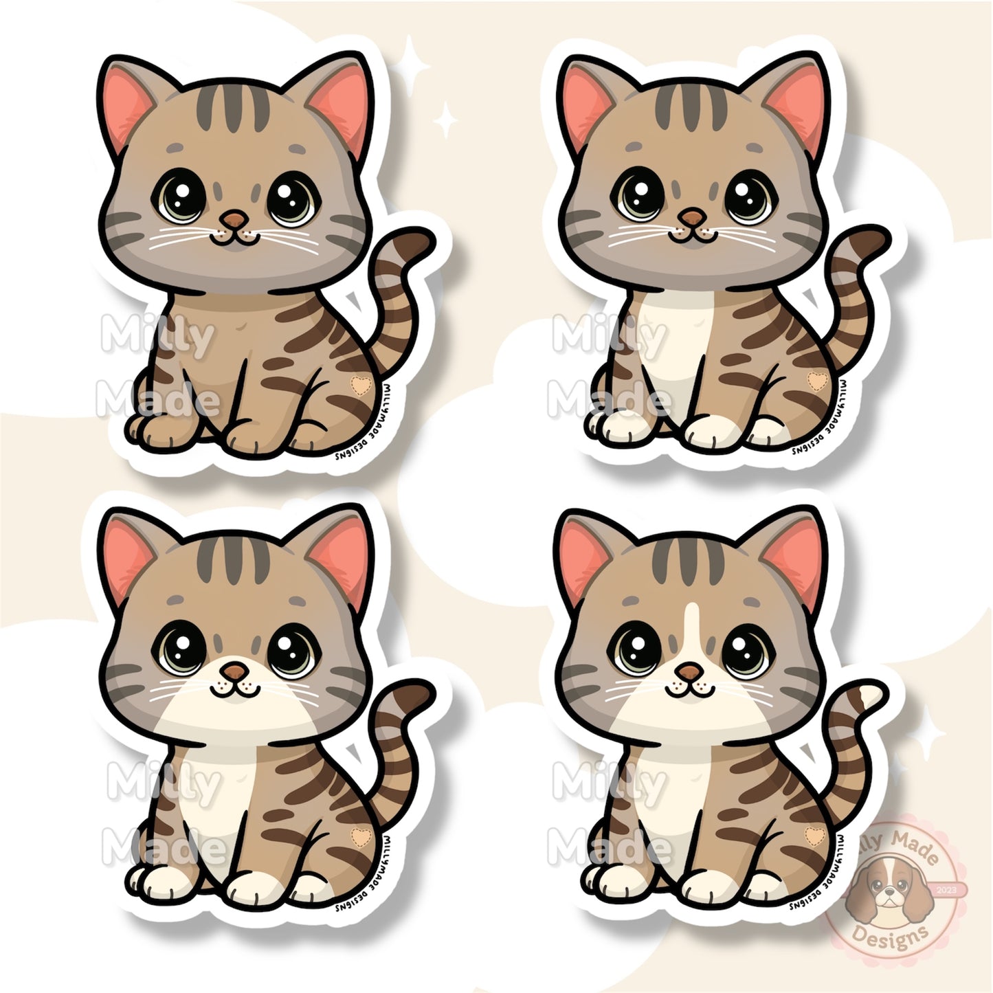 Brown Gray Shorthaired Tabby Cat Sticker | Cute Cartoon Vinyl Decal | Durable | For Laptops, Journals | Cat Lover Gift