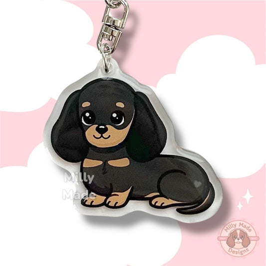 Black and Tan Dachshund Shorthaired Doxie Acrylic Dog Keychain with Epoxy Resin | Easy-Clip, Cute Dog Cartoon, Hand-Drawn Design, Dog Lover Gift