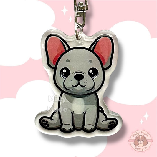 Blue French Bulldog Frenchie Acrylic Dog Keychain with Epoxy Resin | Easy-Clip, Cute Dog Cartoon, Hand-Drawn Design, Dog Lover Gift