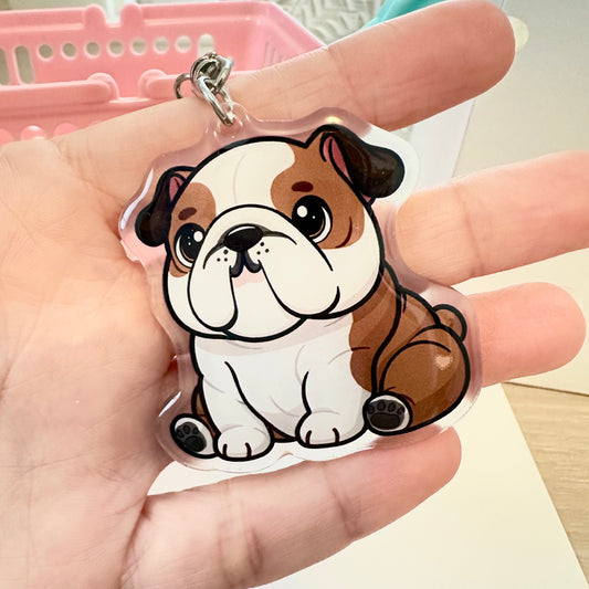 Red English Bulldog Acrylic Dog Breed Keychain