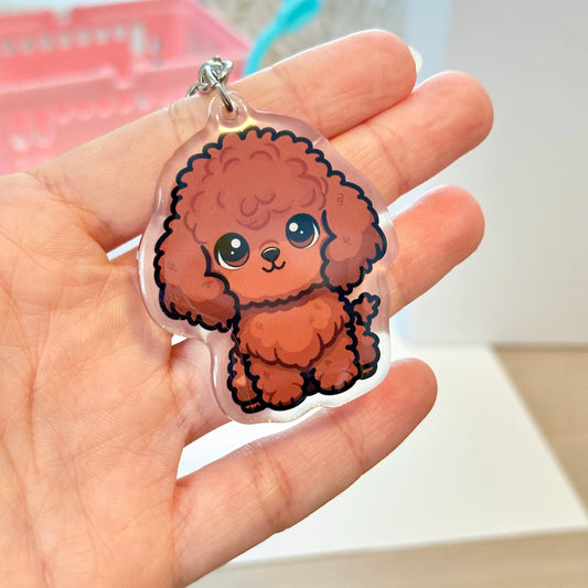 Red Mini Poodle Acrylic Dog Breed Keychain