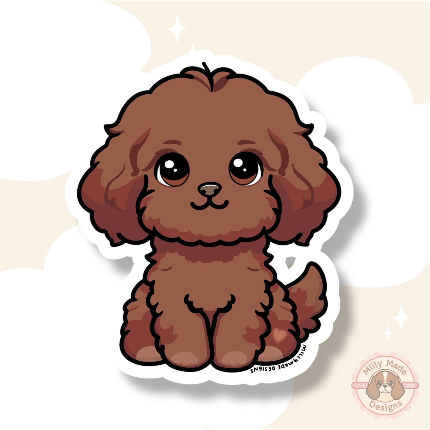 Solid Color Ruby Brown Cavapoo Cavoodle Waterproof Vinyl Dog Breed Sticker