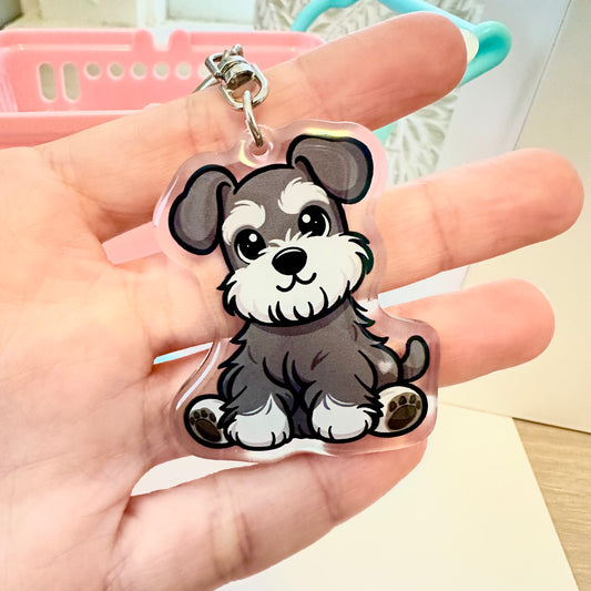 Salt and Pepper Gray Schnauzer Acrylic Dog Breed Keychain