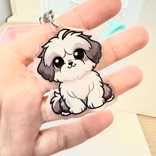 Shorthaired Gray and White Shih Tzu Acrylic Dog Breed Keychain