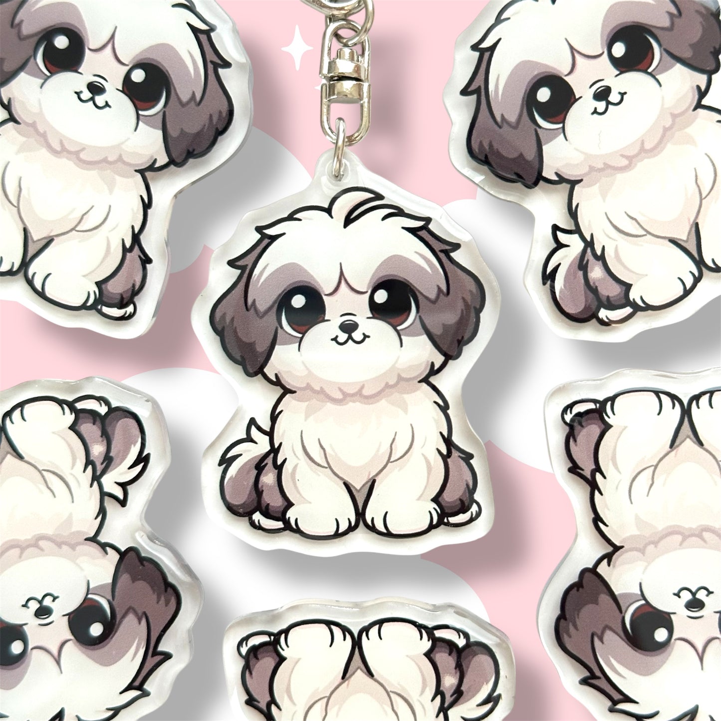 Shorthaired Gray and White Shih Tzu Acrylic Dog Breed Keychain