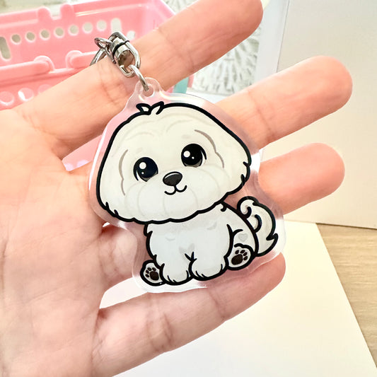 Shorthaired White Maltese Acrylic Dog Breed Keychain
