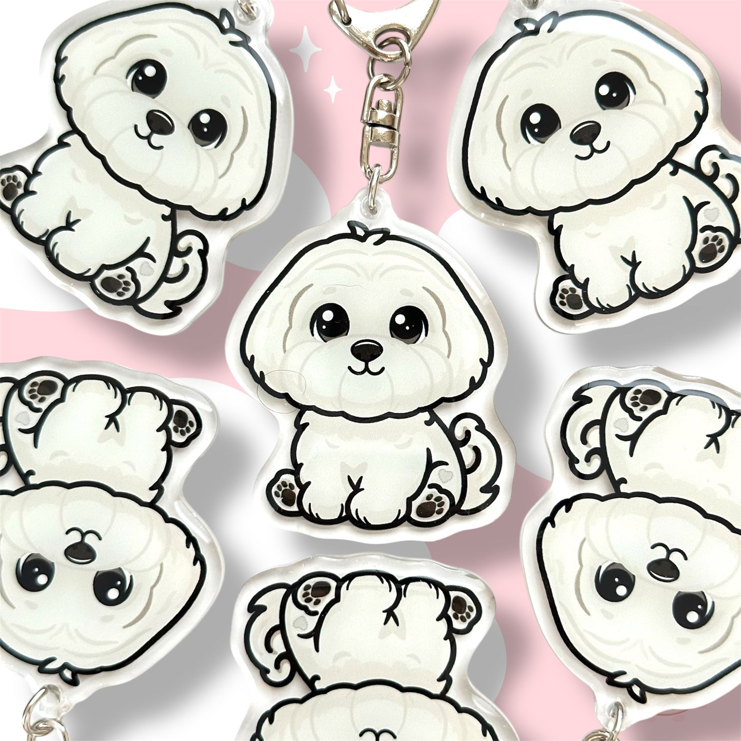 Shorthaired White Maltese Acrylic Dog Breed Keychain