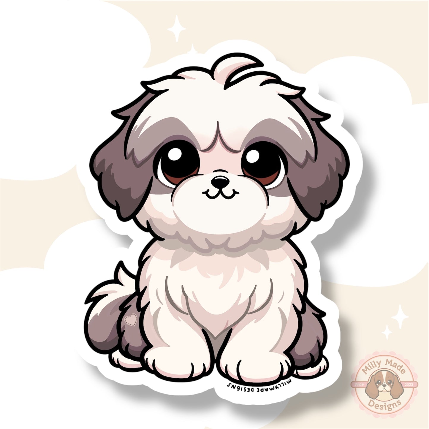 Silver Gray and White Shorthaired Shih Tzu Waterproof Vinyl Dog Breed Sticker