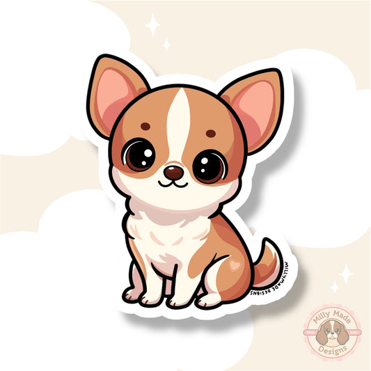Tan Chihuahua with White Head Marking, Waterproof Vinyl Dog Breed Sticker