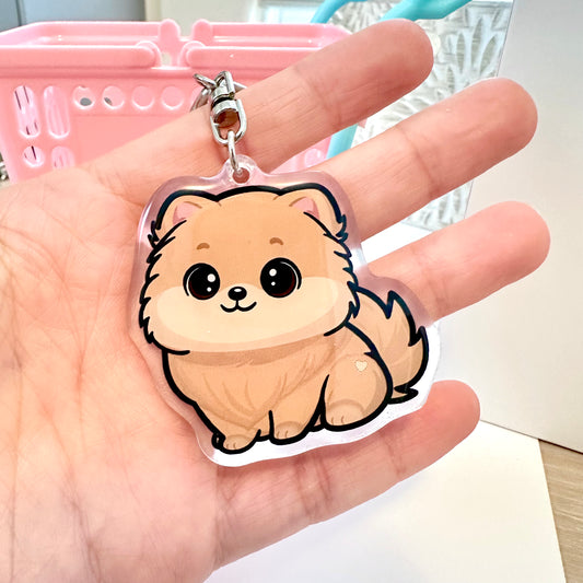 Tan Pomeranian Acrylic Dog Breed Keychain