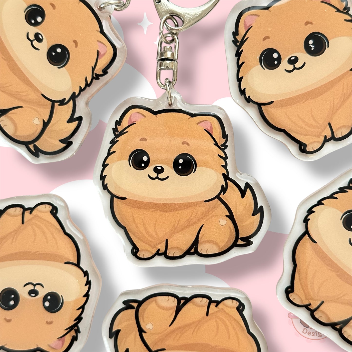 Tan Pomeranian Acrylic Dog Breed Keychain