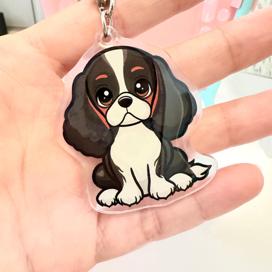Tri-Color Cavalier King Charles Spaniel Acrylic Dog Breed Keychain