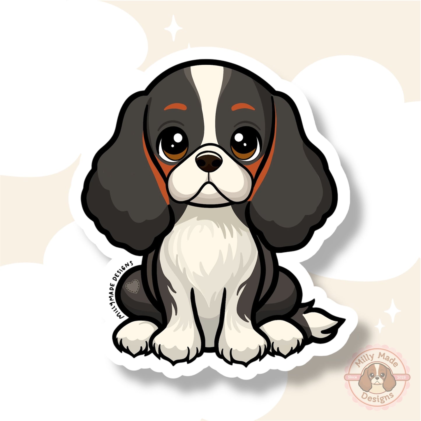 Tri-Color Cavalier King Charles Spaniel Waterproof Vinyl Dog Breed Sticker