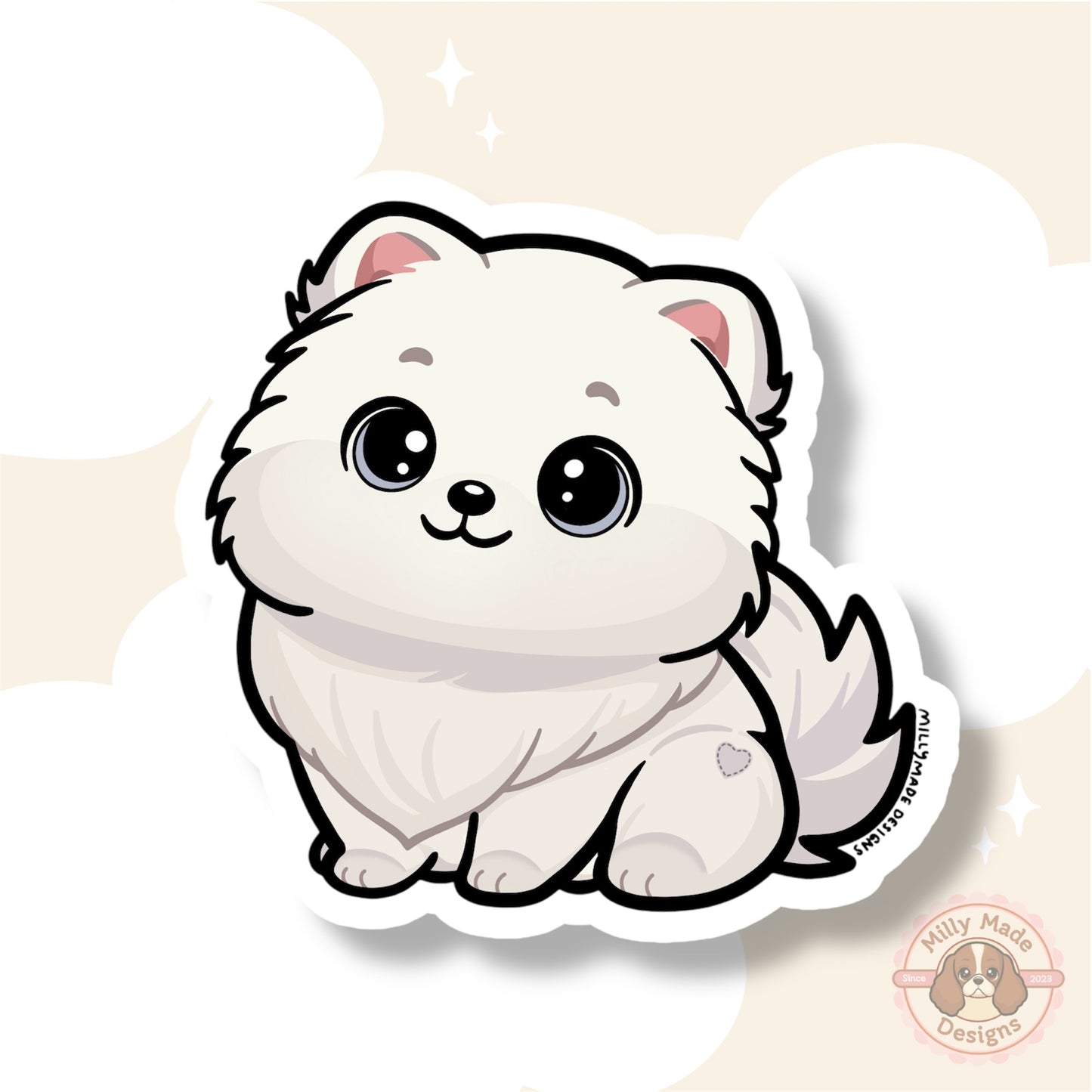 White Pomeranian Waterproof Vinyl Dog Breed Sticker