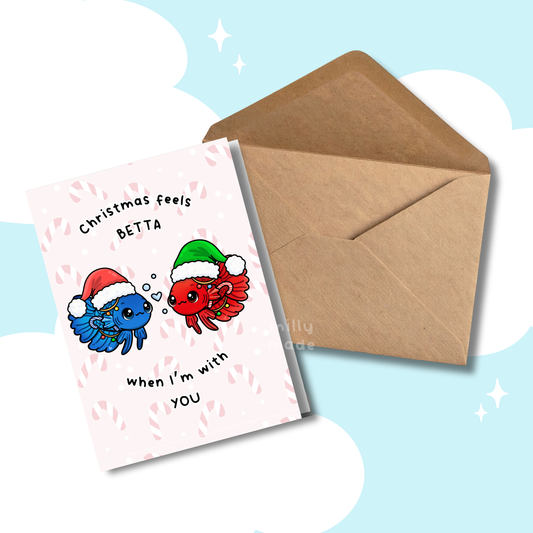 Betta Fish Christmas Card for Couples and Friends | Seasonal | Holiday Greeting Card