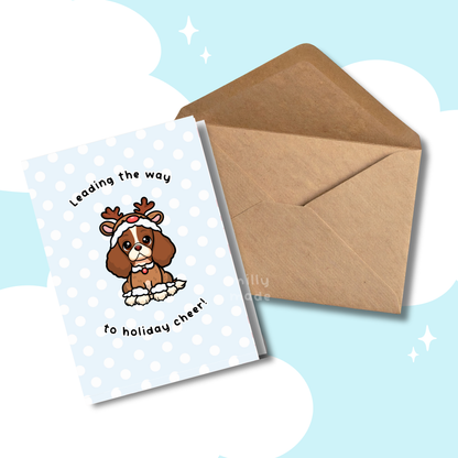 Reindeer Cavalier King Charles Spaniel Christmas Card | Seasonal | Holiday Greeting Card