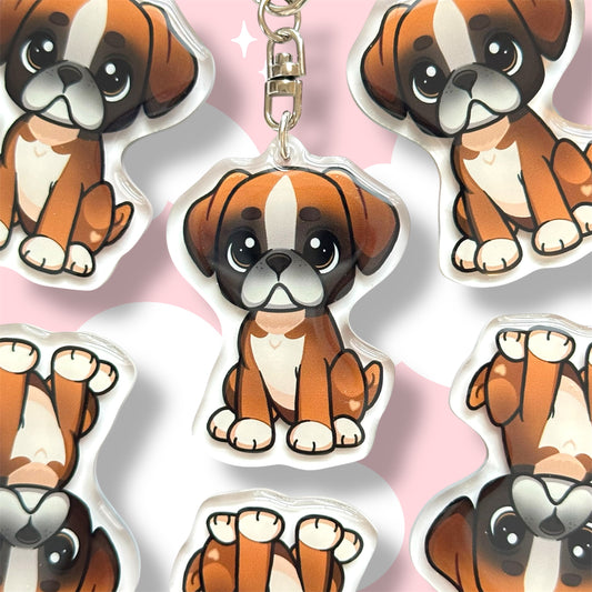 Fawn Boxer Acrylic Dog Breed Keychain