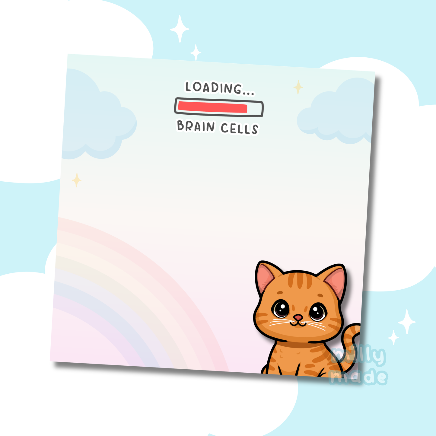 Loading Brain Cells Sticky Notes - Orange Tabby Cat | Cute Pet Office Supplies | 50 Sheets