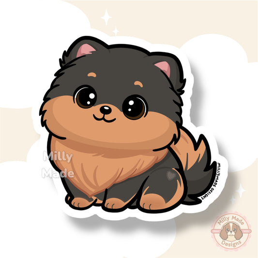Black and Tan Pomeranian Dog Sticker | Cute Cartoon Vinyl Decal | Durable | For Laptops, Journals | Dog Lover Gift