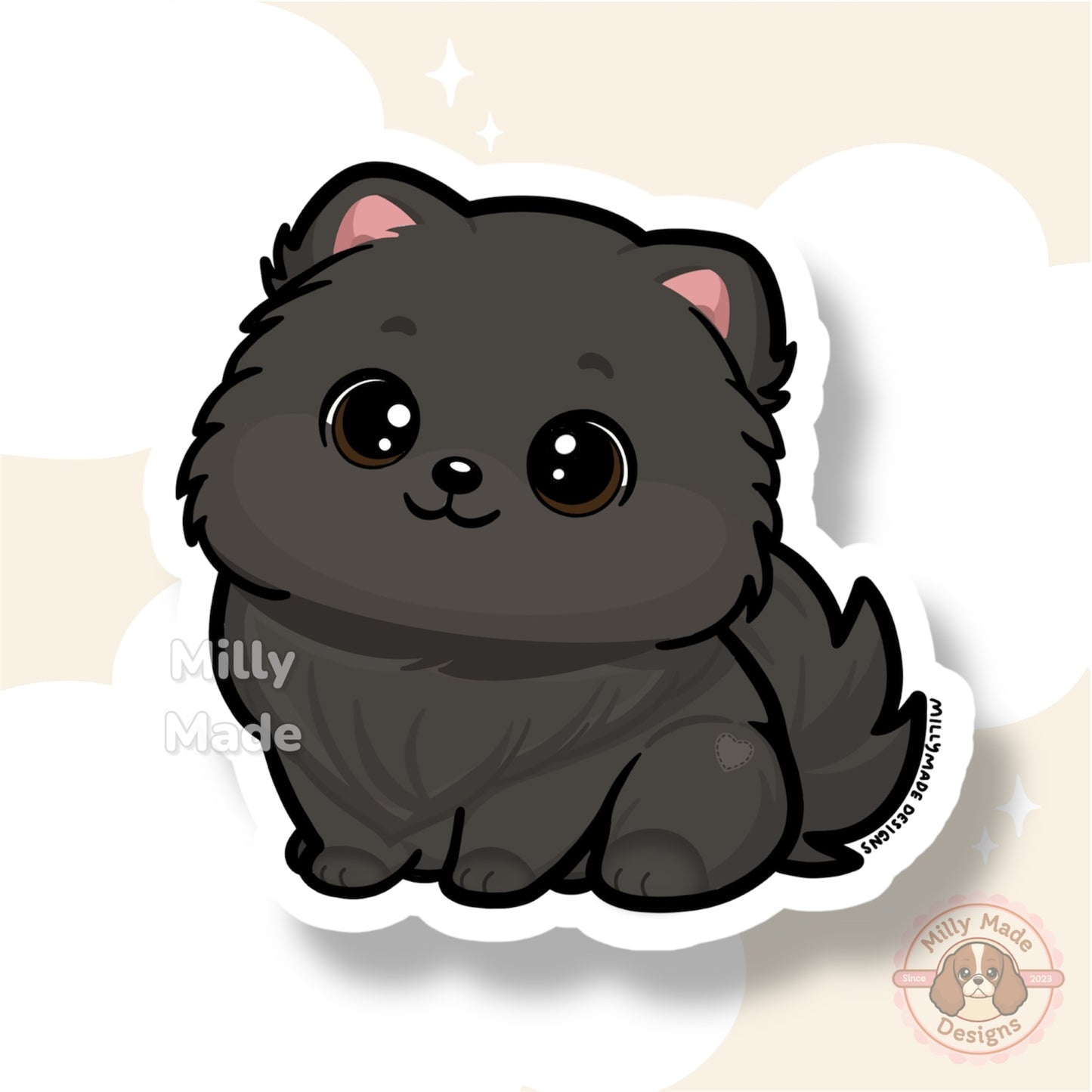 Black Pomeranian  Dog Sticker | Cute Cartoon Vinyl Decal | Durable| For Laptops, Journals | Dog Lover Gift