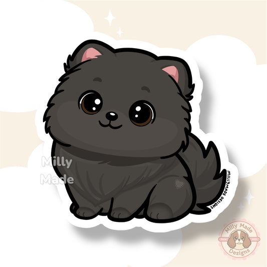 Black Pomeranian  Dog Sticker | Cute Cartoon Vinyl Decal | Durable| For Laptops, Journals | Dog Lover Gift