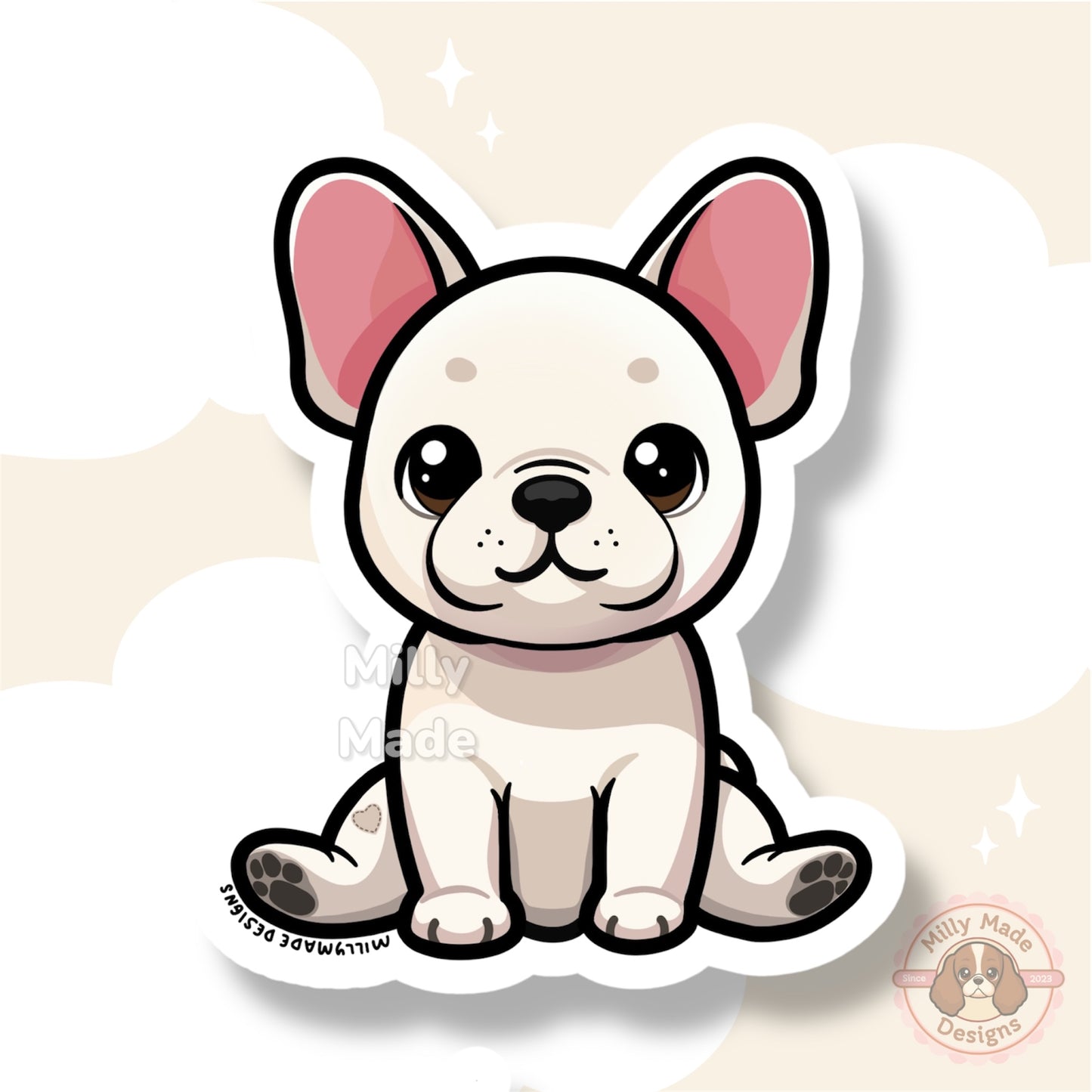 Cream French Bulldog White Frenchie Dog Sticker | Cute Cartoon Vinyl Decal | Durable | For Laptops, Journals | Dog Lover Gift