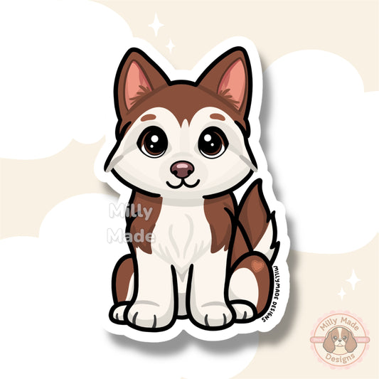 Red Siberian Husky Dog Sticker | Cute Cartoon Vinyl Decal | Durable | For Laptops, Journals | Dog Lover Gift