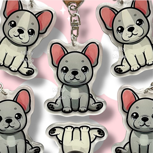 Blue French Bulldog Frenchie Acrylic Dog Keychain with Epoxy Resin | Easy-Clip, Cute Dog Cartoon, Hand-Drawn Design, Dog Lover Gift