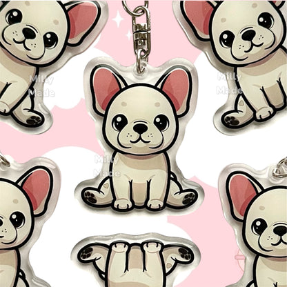 Cream French Bulldog Frenchie Acrylic Dog Keychain with Epoxy Resin | Easy-Clip, Cute Dog Cartoon, Hand-Drawn Design, Dog Lover Gift