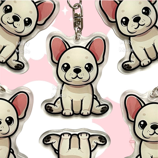 Cream French Bulldog Frenchie Acrylic Dog Keychain with Epoxy Resin | Easy-Clip, Cute Dog Cartoon, Hand-Drawn Design, Dog Lover Gift