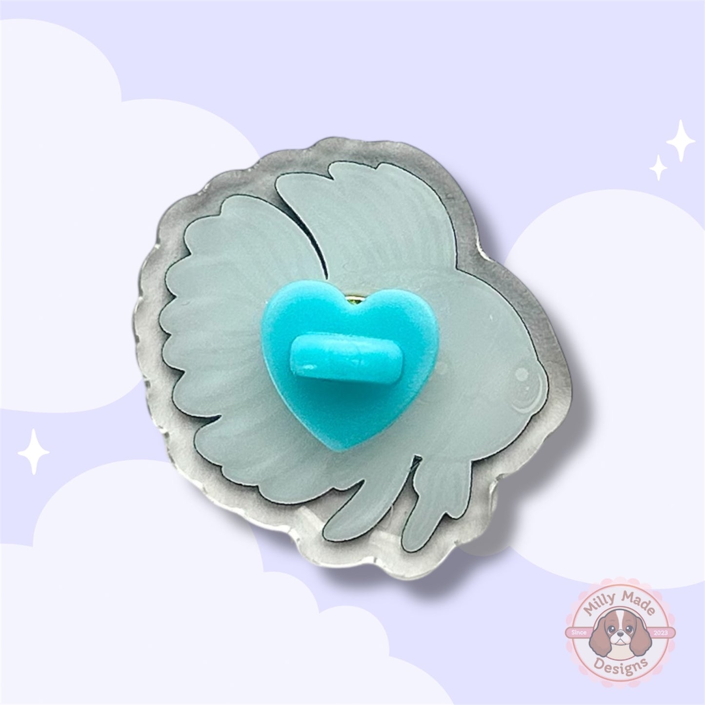 Blue Betta Fish Acrylic Pin with Epoxy Resin | Cute Fish Cartoon | Hand-Drawn Design