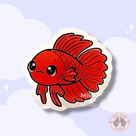 Red Betta Fish Acrylic Pin with Epoxy Resin | Cute Fish Cartoon | Hand-Drawn Design
